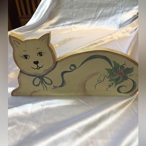 Vintage 1980s Handmade Wooden Cat Decor